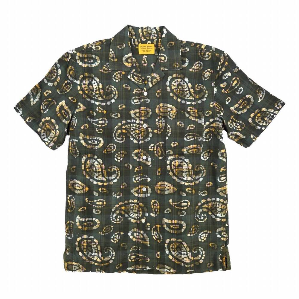 NEW ORIGINAL MADRAS TRADING COMPANY cuban print short sleeve shirt in green